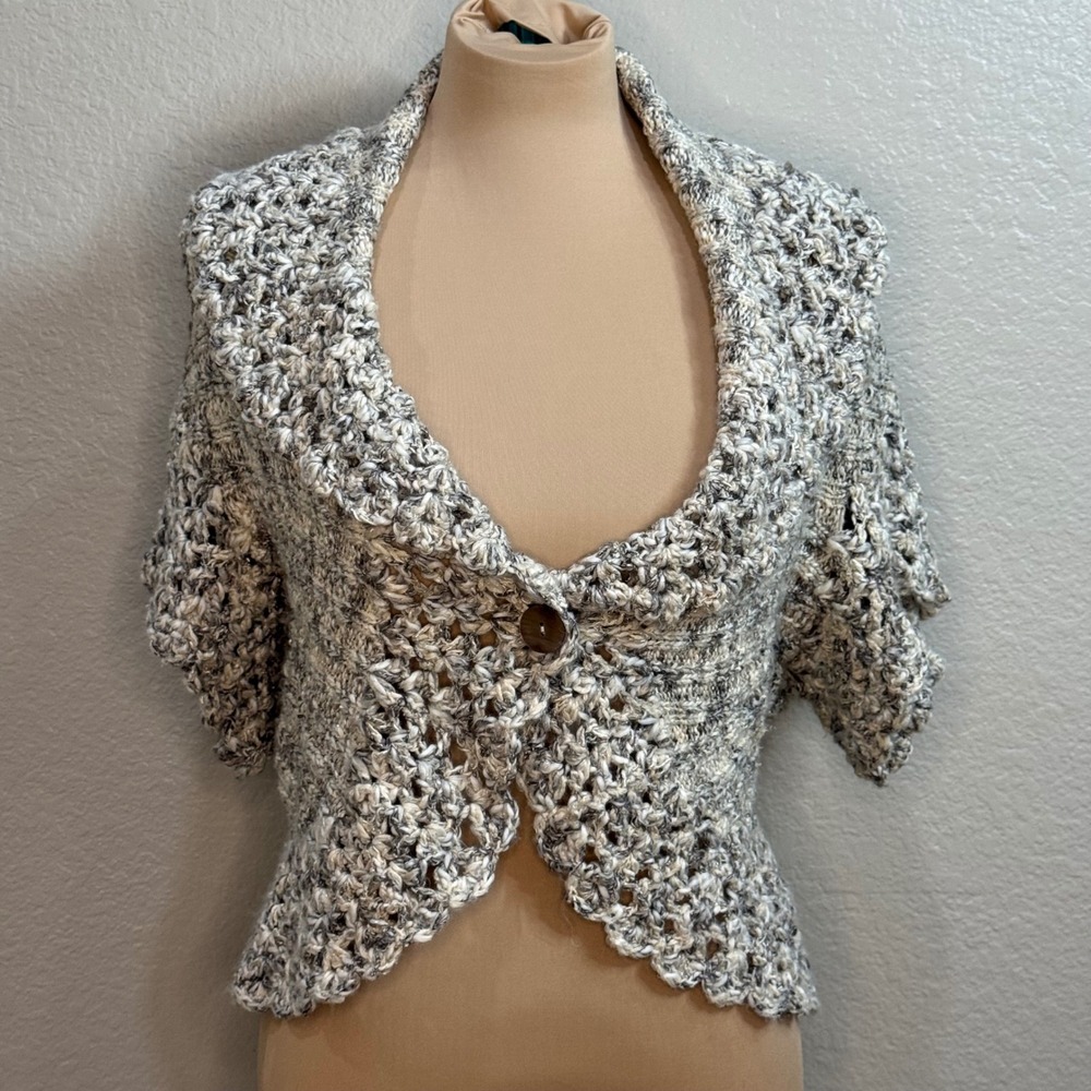 Jones New York Marled Knit Cardigan Grey Cream Cottagecore Fall Layering Shrug L